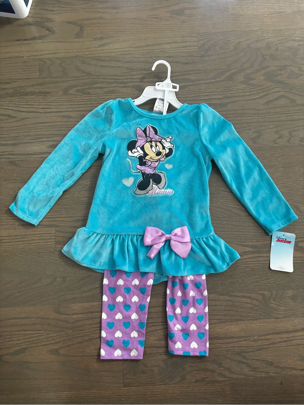 Disney Juniors 4T Minnie Mouse Blue long sleeve top and Purple Heart bottoms NWT